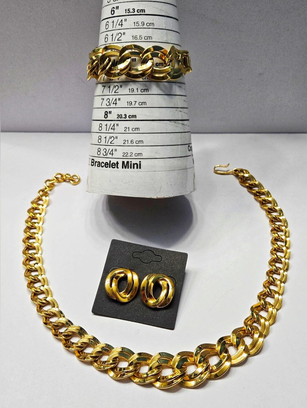 Monet Chunk Chain Gold Tone Heavy Chains Link Necklace Bracelet Earrings Set